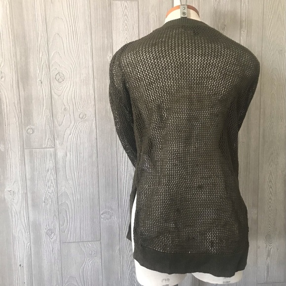 BANANA REPUBLIC Olive Green Loose Knit Linen Sweater with Side Slits - Picture 2 of 12